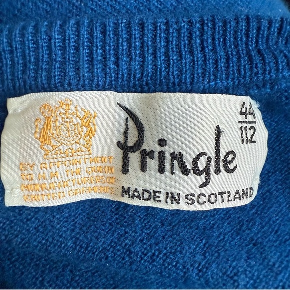 Vintage Pringle Mens Blue V-Neck Sweater Blue 100% Pure Lambswool Classic L - Picture 8 of 10